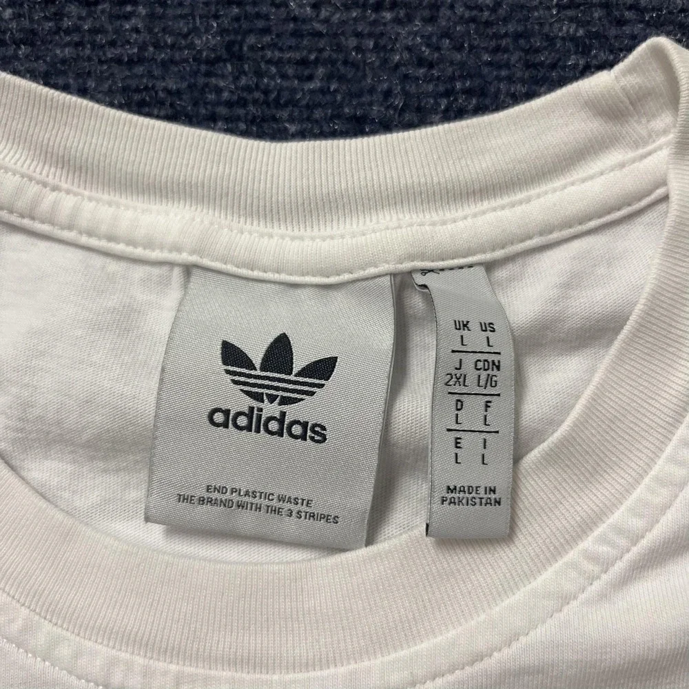 Adidas Originals Shirt Mens‎ Large White 3 Stripe Back Print Graphic Tee T-Shirt
